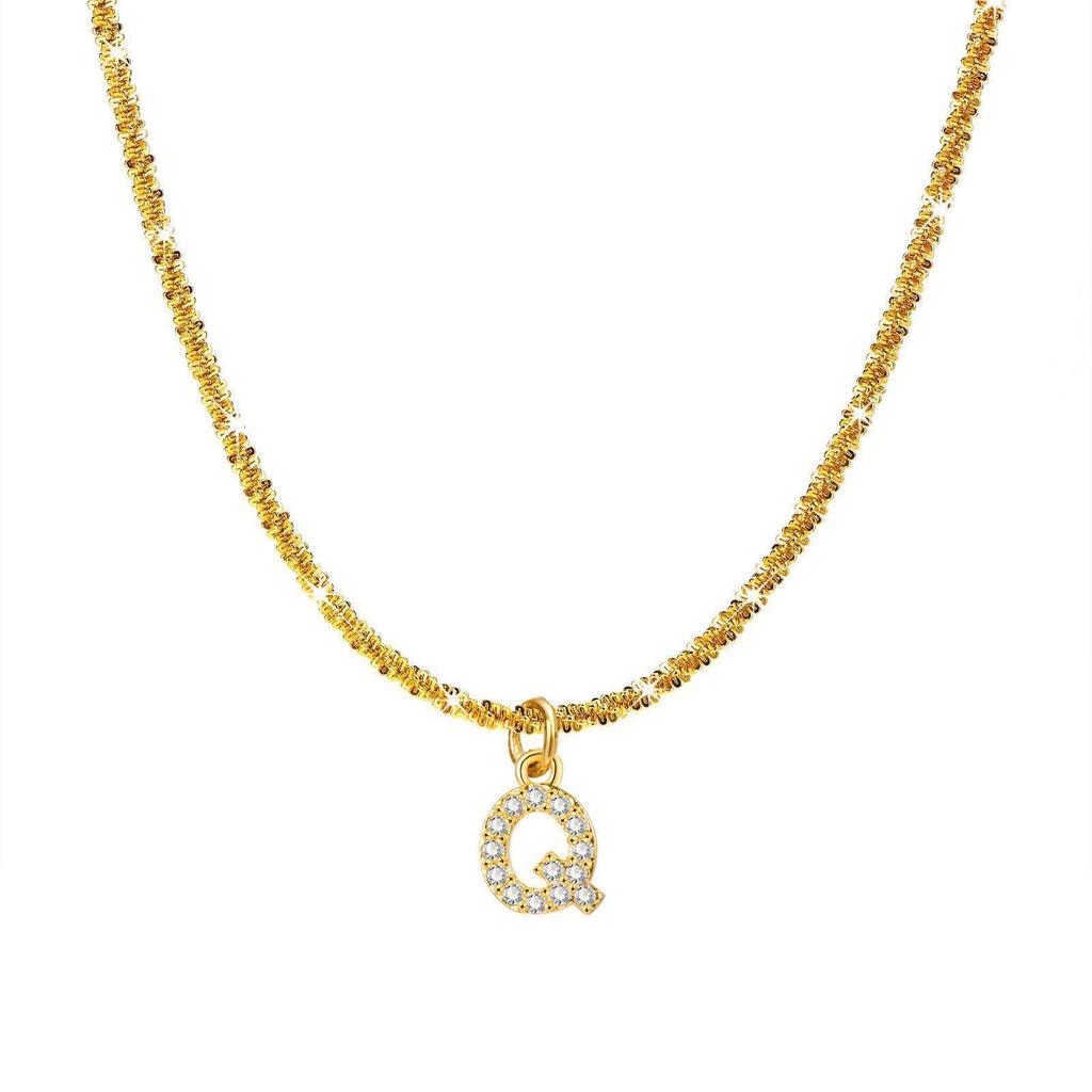European and American Wind Titanium Steel Sparkling Necklace Women Inlaid with Zirconium 26 English Letters Pendant Collarbone Chain Girls High Sense