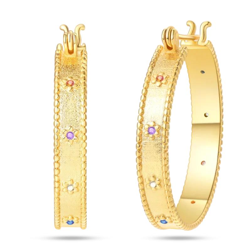 Original New In 925 Silver Gold Star And Moon Pave Colored Zircon Earrings For Women Trending Fashion Jewelry Birthday Gift