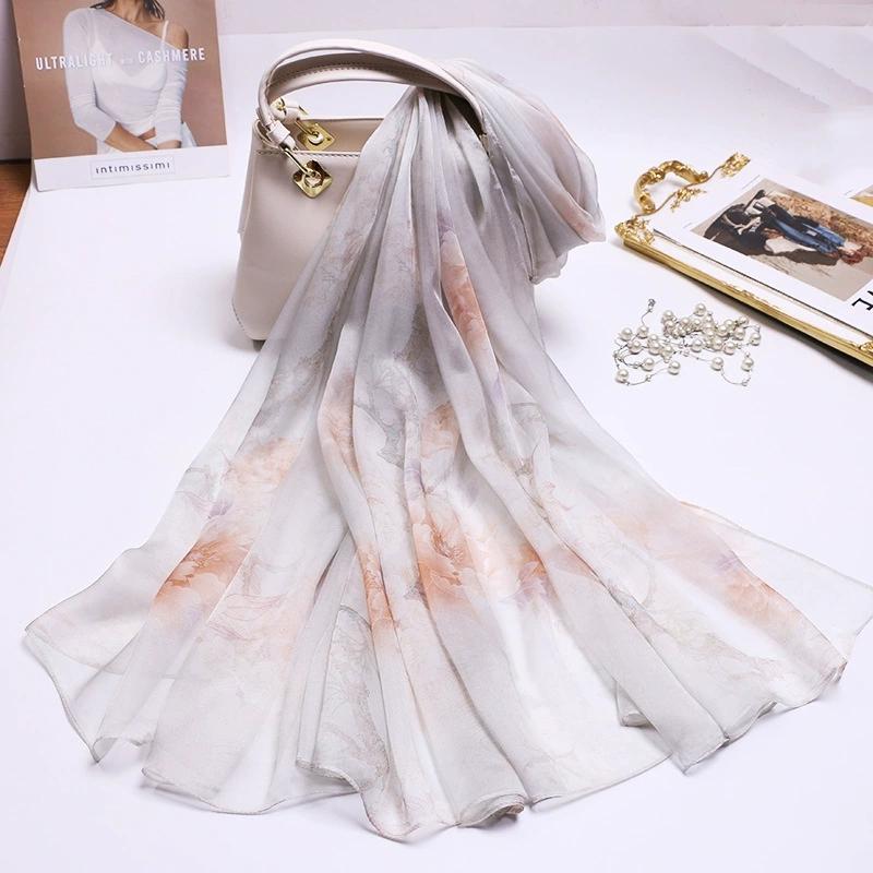 Spring Summer 100% Silk Scarf Shawl Hijab Wrap Women Long Thin Flower Beach Scarves 180*110cm