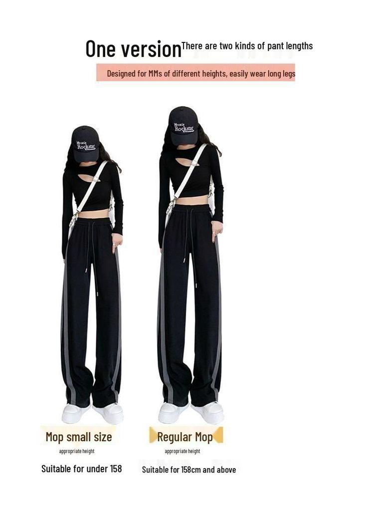 Women's Korean Style Wide-Leg Pants: Plus Size Slimming Straight, Loose Casual Petite Floor-Length, Trendy Spring-Summer Sportswear.