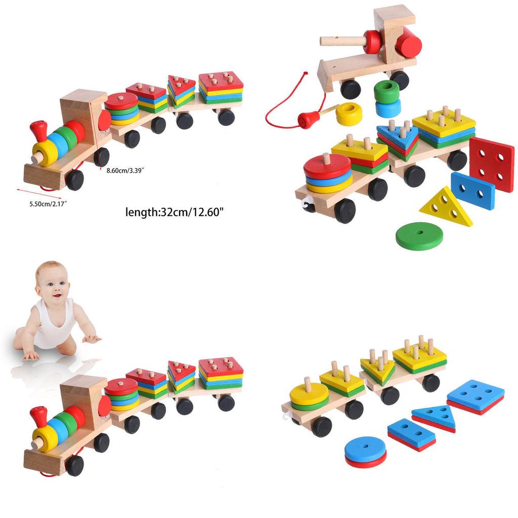 Delightful Kids Developmental Toys Train Truck Wooden Geometric Blocks Baby Educational Toy