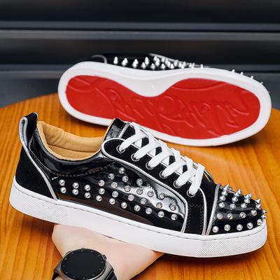 New Designer Men Leather Casual Shoes Punk Trend Rivet Flat Skate Shoes Young Man Cool Loafers