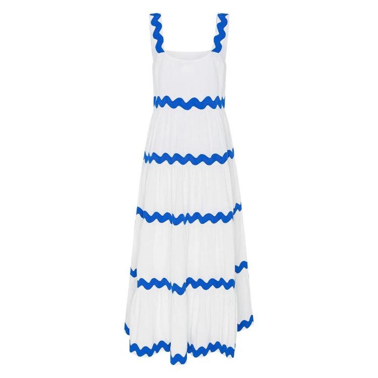 Sommer Dame Ermeløs Svingkjole Casual A-linje Stroppeløs Lang Camisole Seleskjørt Bølge Høy midje Kjoler Vår S-XL