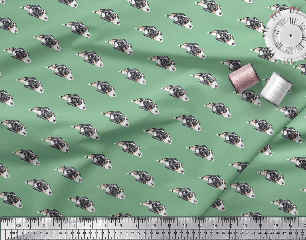 Soimoi Japan Crepe Satin Fabric Basset Hound Dog Print Fabric by metre 42 Inch
