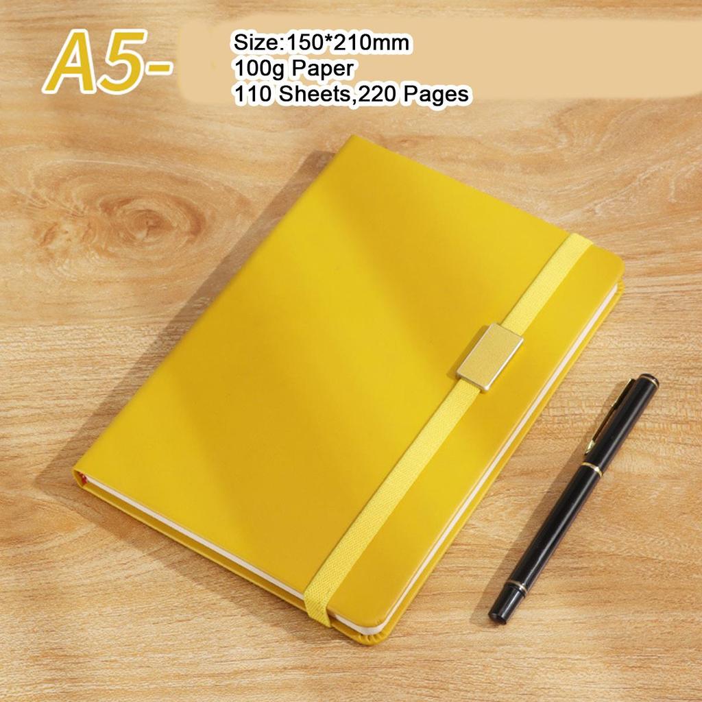 A5 leather business notebook, with strap design, work meeting record book, subject notebook, thickened student diary, lined pages