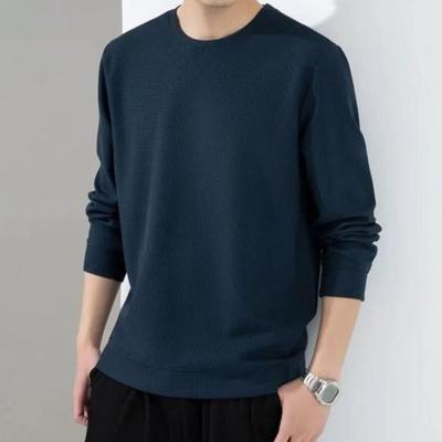 Männer Herbst Frühling Top Einfarbig Rundhals Langarm Lose Dicke Weiche Pullover Lässig Mittellang Einfacher Stil Elastische Männer Sweatshirt