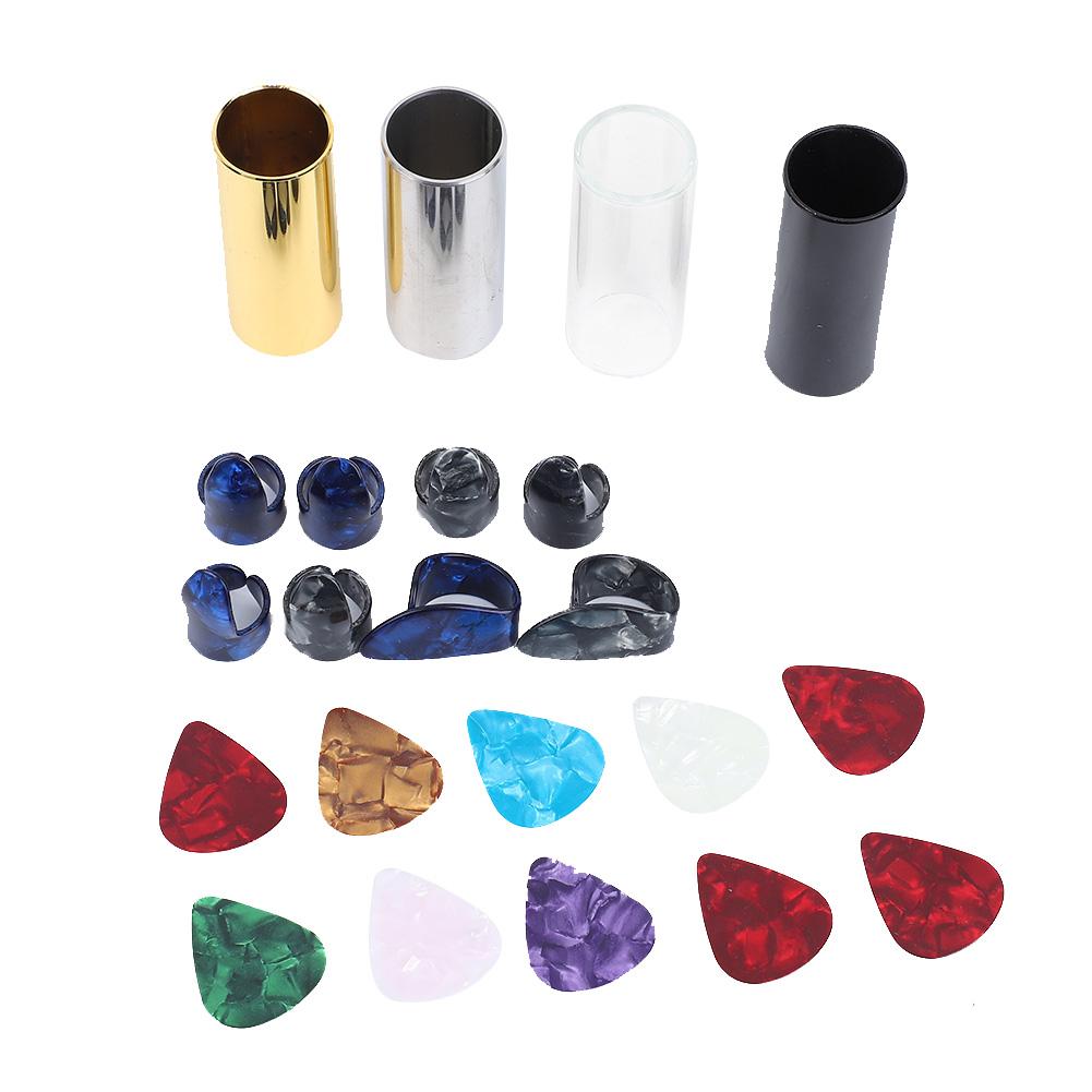 Guitar Accessories Kit 10 Celluloid Pick 4 Guitar Slider 8 Finger Cot with Iron Box