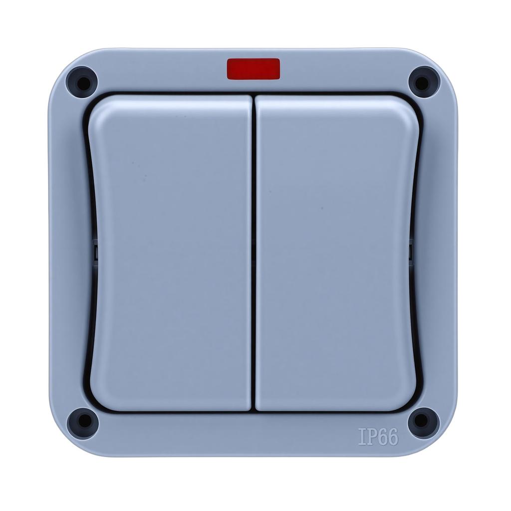 2 Gang   with Indicator Light 2 Gang Electrical   with Light 2 Gang Power   IP66 Waterproof 20A   Mounted