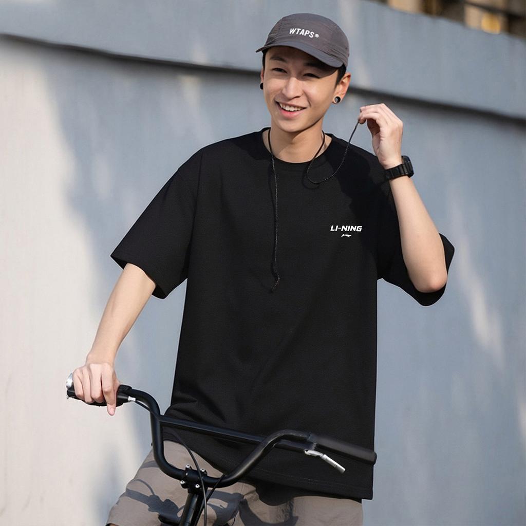Li-Ning Versatile Loose Fit Cotton Comfortable Sports Short Sleeve T-Shirt Men Tops Black AHSW879-1