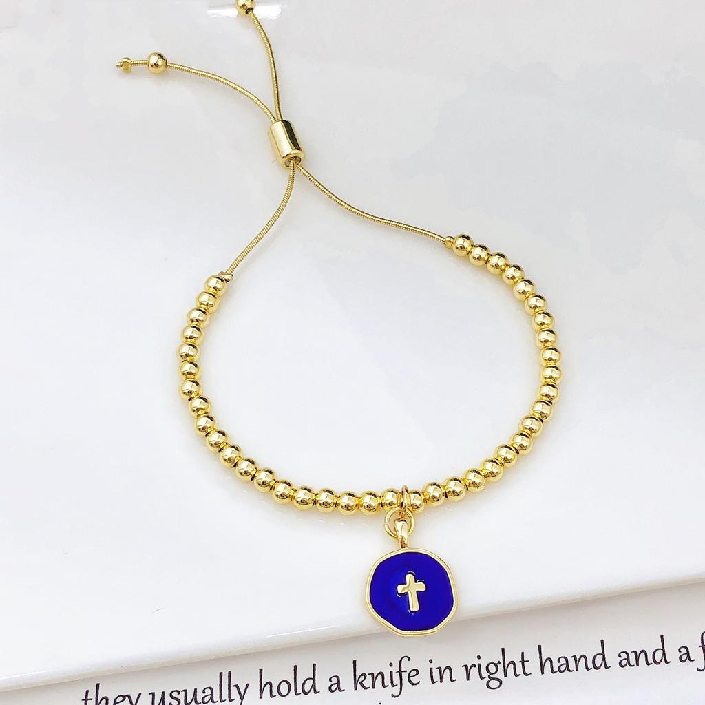 Simple Round Cross Copper Bead Chain Bracelet Adjustable Drawstring Charm Bracelet Classic for Men Women Party Wedding Jewelry