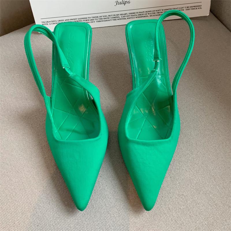 Summer New Brand Women 6 .5cm High Heels Slingback Sandals Mules Green Blue Stiletto Heels Lady Rose Red Party Pumps Shoes