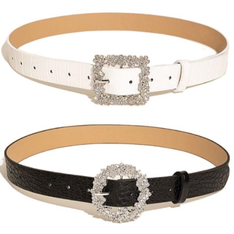 Elegant Women's White Gold Plated Rhinestone Buckle Fashion Dress Belt For Stylish Outfits