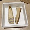 Leather single shoes women's flat shoes rhinestone buckle square head night breeze gentle shoes soft leather soft sole comfortable sheepskin grandm