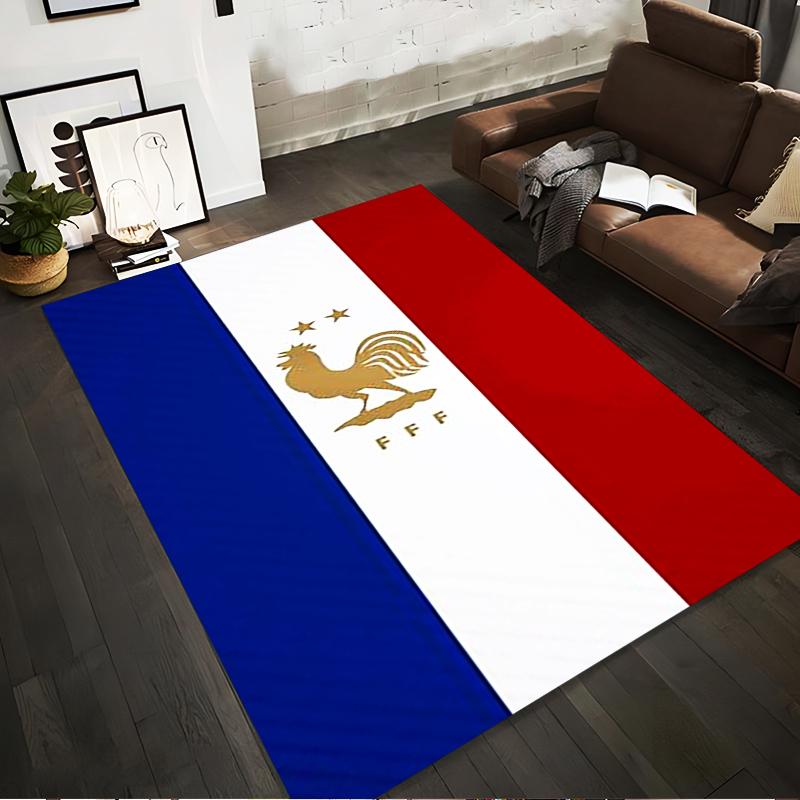 French Flag with Golden Rooster Design, Non-slip Rug Suitable for Living Room and Bedroom Sofas.