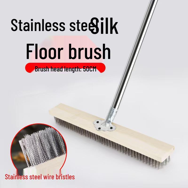 Perie de sârmă din oțel inoxidabil cu mâner lung pentru pardoseli din ciment - Perie de fier cu peri duri pentru îndepărtarea mușchiului