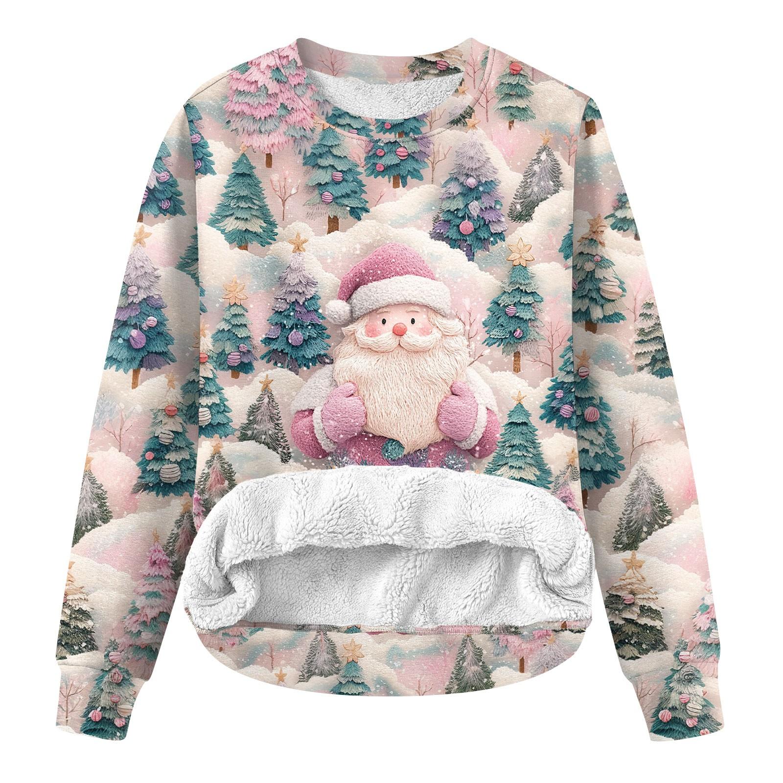 

Женская повседневная модная толстовка с круглым вырезом и зимним рождественским принтом из плюша S розовый