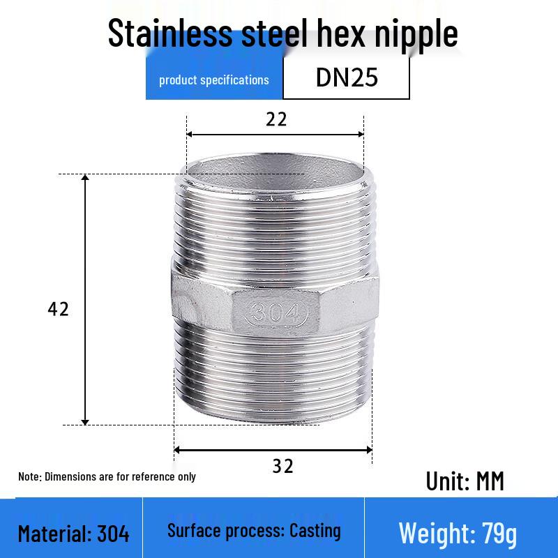 304 Stainless Steel Hex Nipple Pipe Fitting