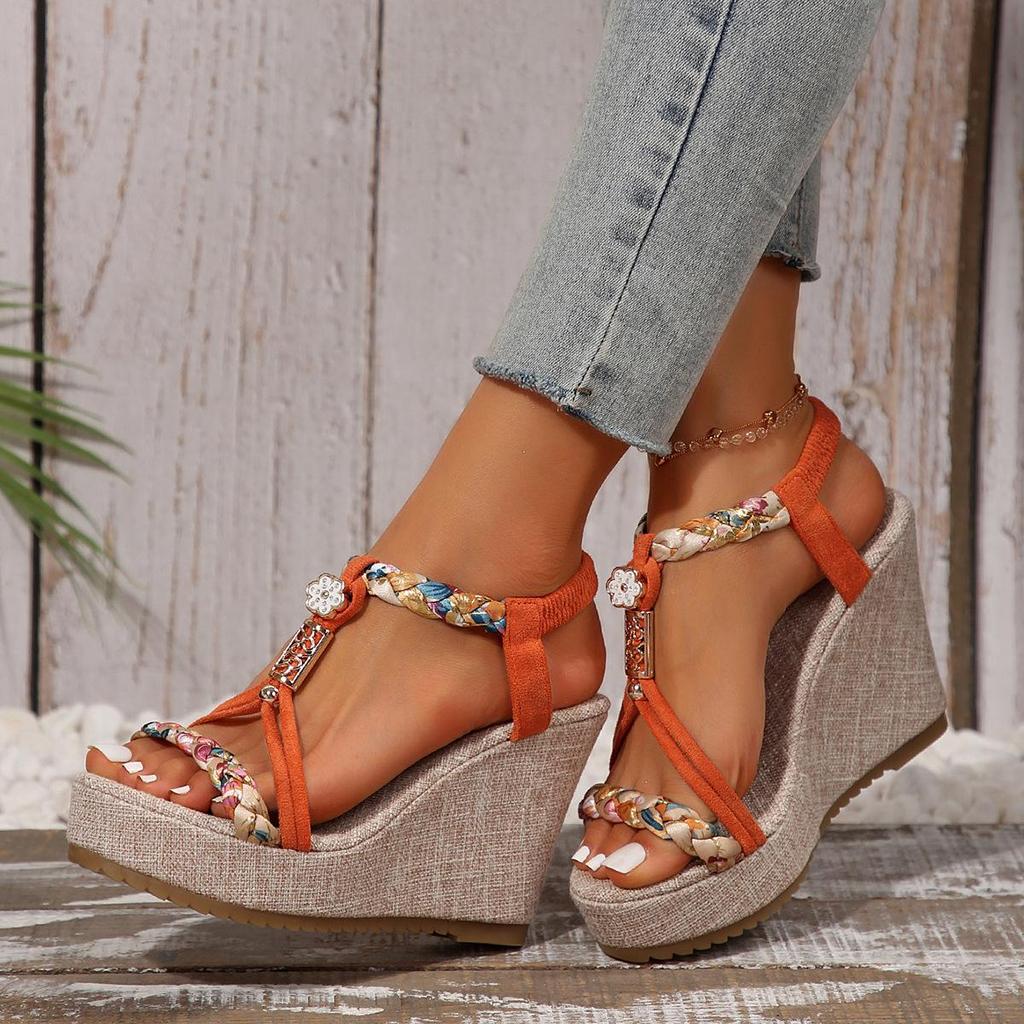 Summer Platform Wedge Women's Color Block Open Toe Sandals - Plus Size Available