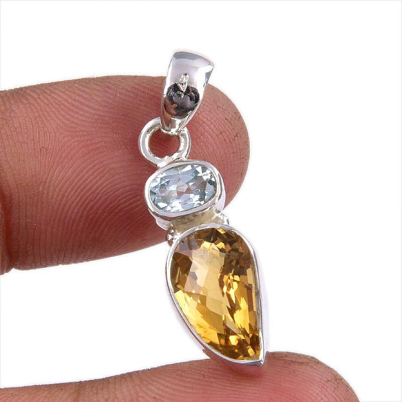 

Natural Citrine,Blue Topaz Gemstone Handmade 925 Solid Silver Pendant 1.25 g2T10