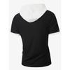 Men's Waffle Knit Color Block Hooded Drawstring Button Short Sleeve T-Shirt.