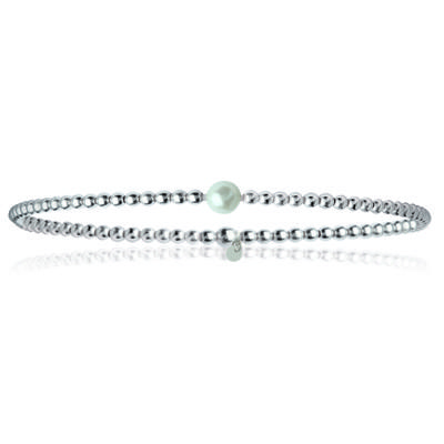 [L3848] - Silver Ivory 'Biwa' Silver Bracelet - 4 Mm