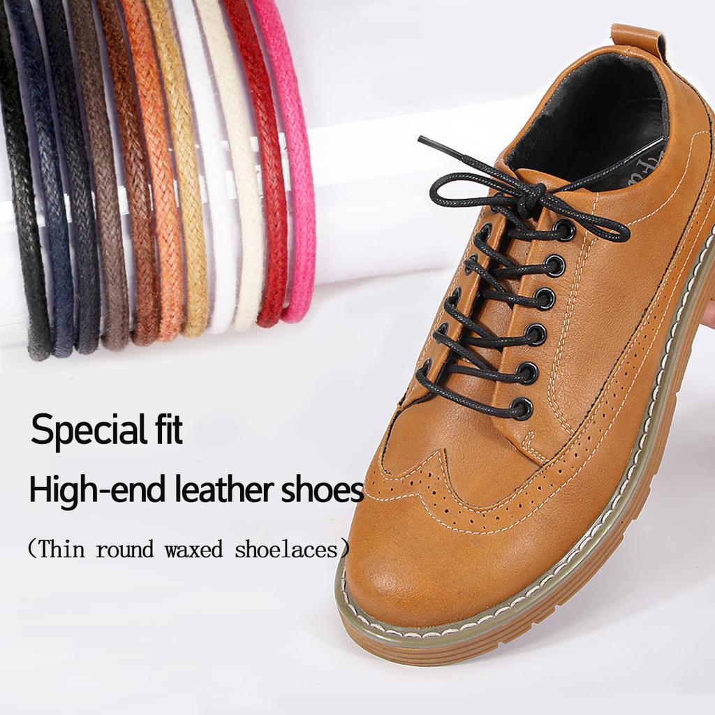 Round Thin Waxed Shoelaces for Leather Shoes, Martin Boots & Work Boots, Waterproof Wax Coated Leather Shoelaces