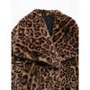 Women Winter Fashion Lazy Style Animal Print Faux Fur Warm Coat All-match Long Sleeve Lapel Coat Outerwear