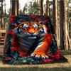 1pc Tiger Roses Outdoor Flannel Blanket, Cozy & Warm Soft Te Playful Design, Napping Camping,