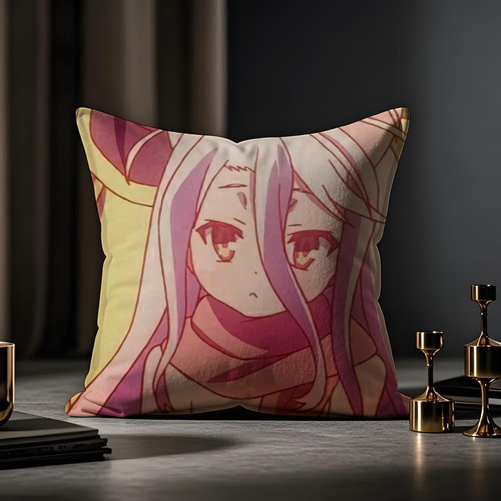 NoGameNoLife Anime Cushion Cover Anti-dustmite Pillowcase Invisible Zipper Silky Short Plush Sofa Cushion Cover