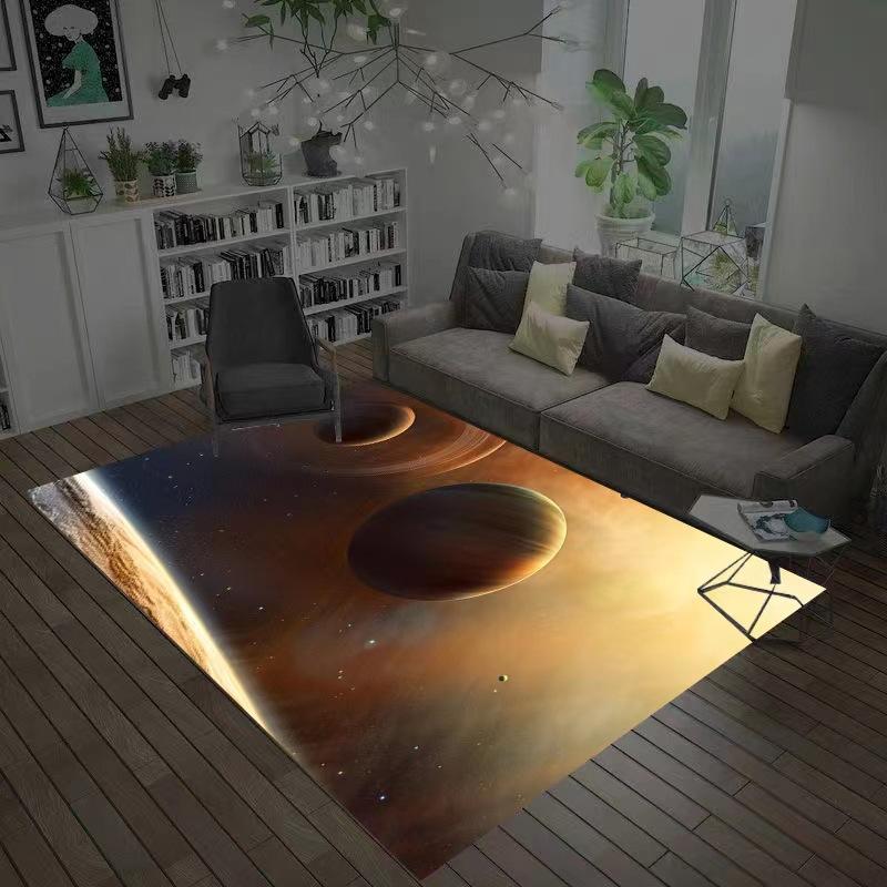 3D Planet Universe Large Area Soft Flannel Carpet Children's Room Play Floor Mat Home Living Room Bedroom Decorative Floor Mat