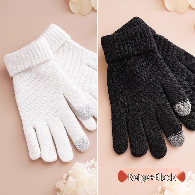 Plush Touchscreen Gloves: Warm, Thick Wool-Knit for Men & Women, Ideal for Autumn/Winter Cycling