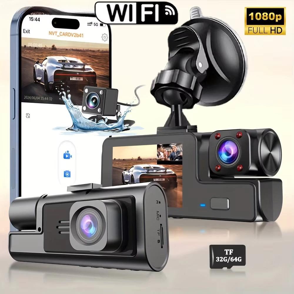 3-Kamera-Dashcam für Autokamera, 1080P, Videorecorder, WLAN, Auto-DVR, Vorne/Rückansicht, Kamera, Nachtsicht, Black Box, Autozubehör