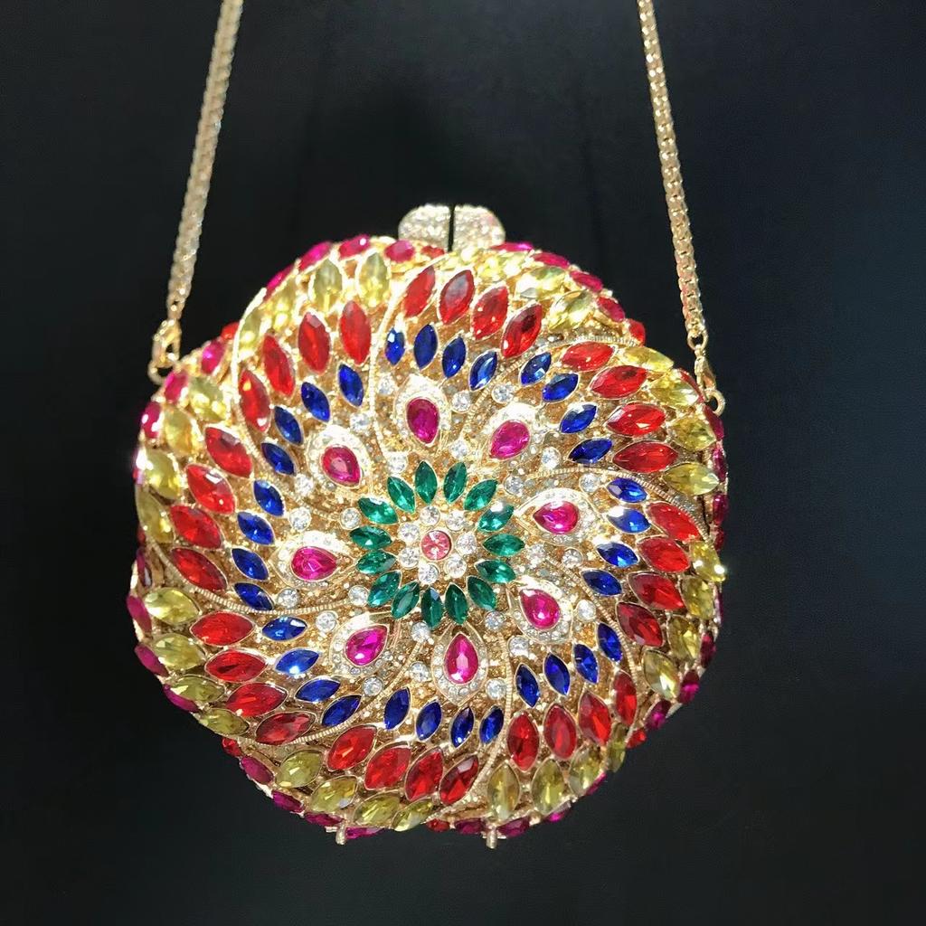 WHTUOHENG Abendtasche Runde Blume Strass Clutch Taschen Für Dame Kristall Hochzeit Braut Florale Handtaschen Damen Cocktail Geldbörsen