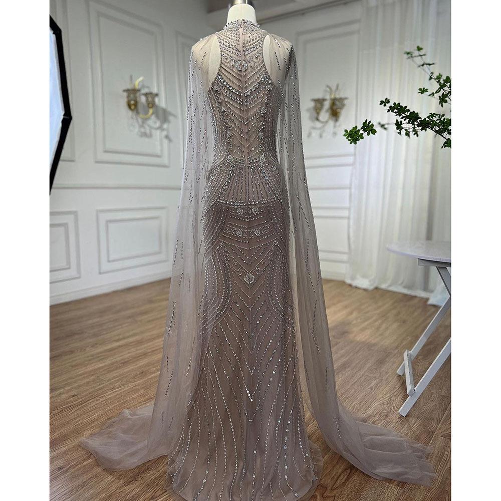 Caramel Elegant Floating Sleeve Evening Dress Celebrity Hosts Banquet Performance Fishtail Dress LA11118