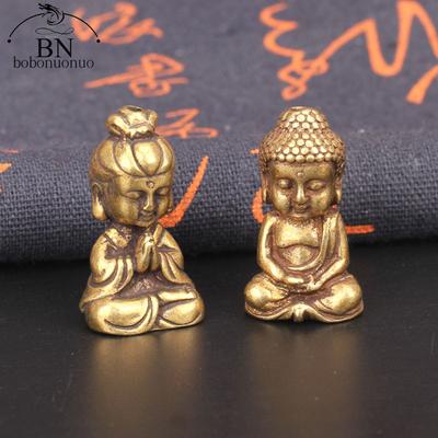 Mini ciets misiņš Guan Yin Buda mazi rotājumi Vintage vara Budas statuja miniatūras figūriņas roku darbs galda mājas dekori
