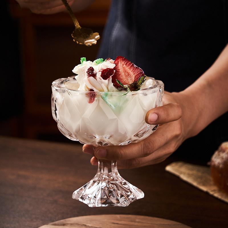 300ml Glass Ice Cream Cup Ins Style Dessert Yogurt Cups Hand Painted Goblet Fruit Pudding Salad Bowl Juice Milk Shake Cup