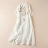 Women's Fairy Embroidered Ramie Dress - Round Neck, Pullover, 5-Point Sleeves, Long Summer Style