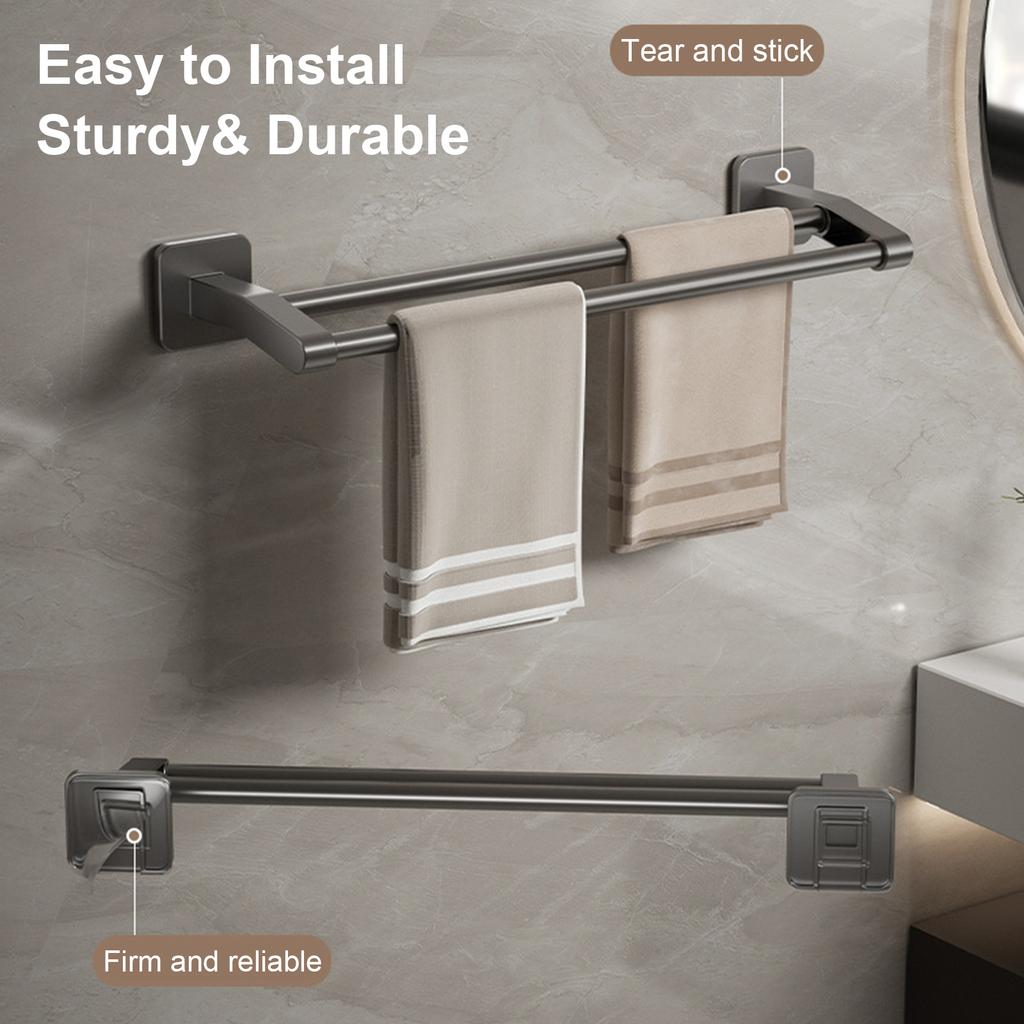 Handtuchhalter fürs Badezimmer, Handtuchhalter, Wandmontage, ohne Bohren, 30/40/50 cm, Handtuchstange aus Kunststoff, ABS, Doppelstange, 2 Ebenen, Apartment