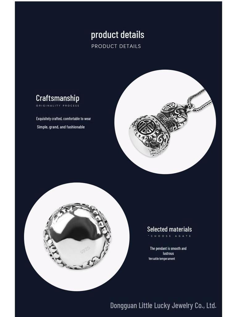 Handcrafted S925 Silver Jade Angel Gourd Pendant: Ethnic Style for Men and Women