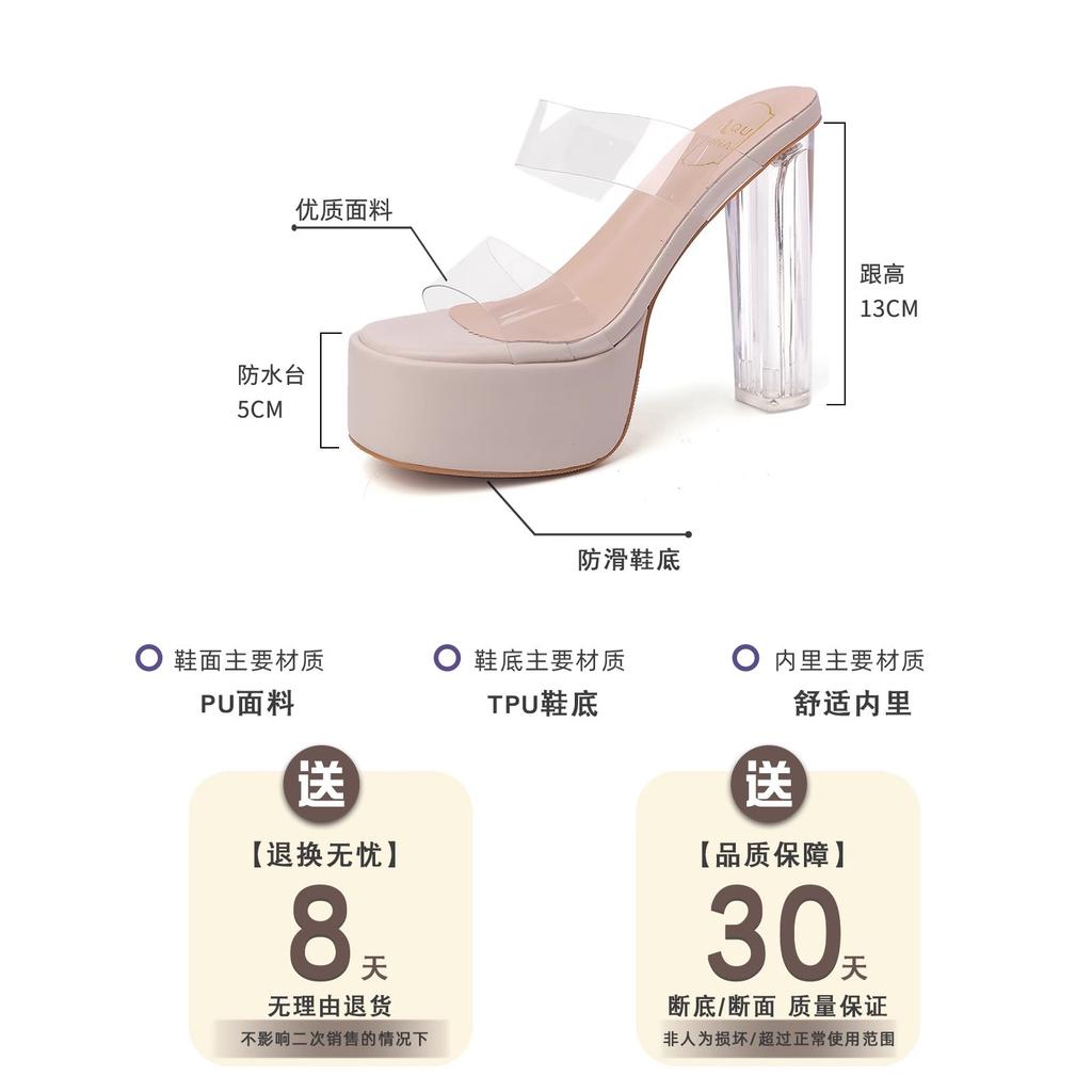 Hate the sky high waterproof table sandals women's summer catwalk is not tired of cold feet slippers transparent versatile high heels new