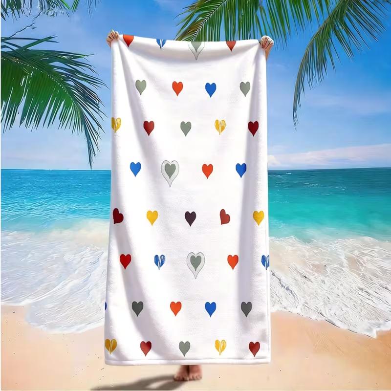 Colorful Multi Hearts Minimalist Beach Towel Boho Cute Love Heart Print Quick Dry Absorbent Towel for Beach Summer Vacation