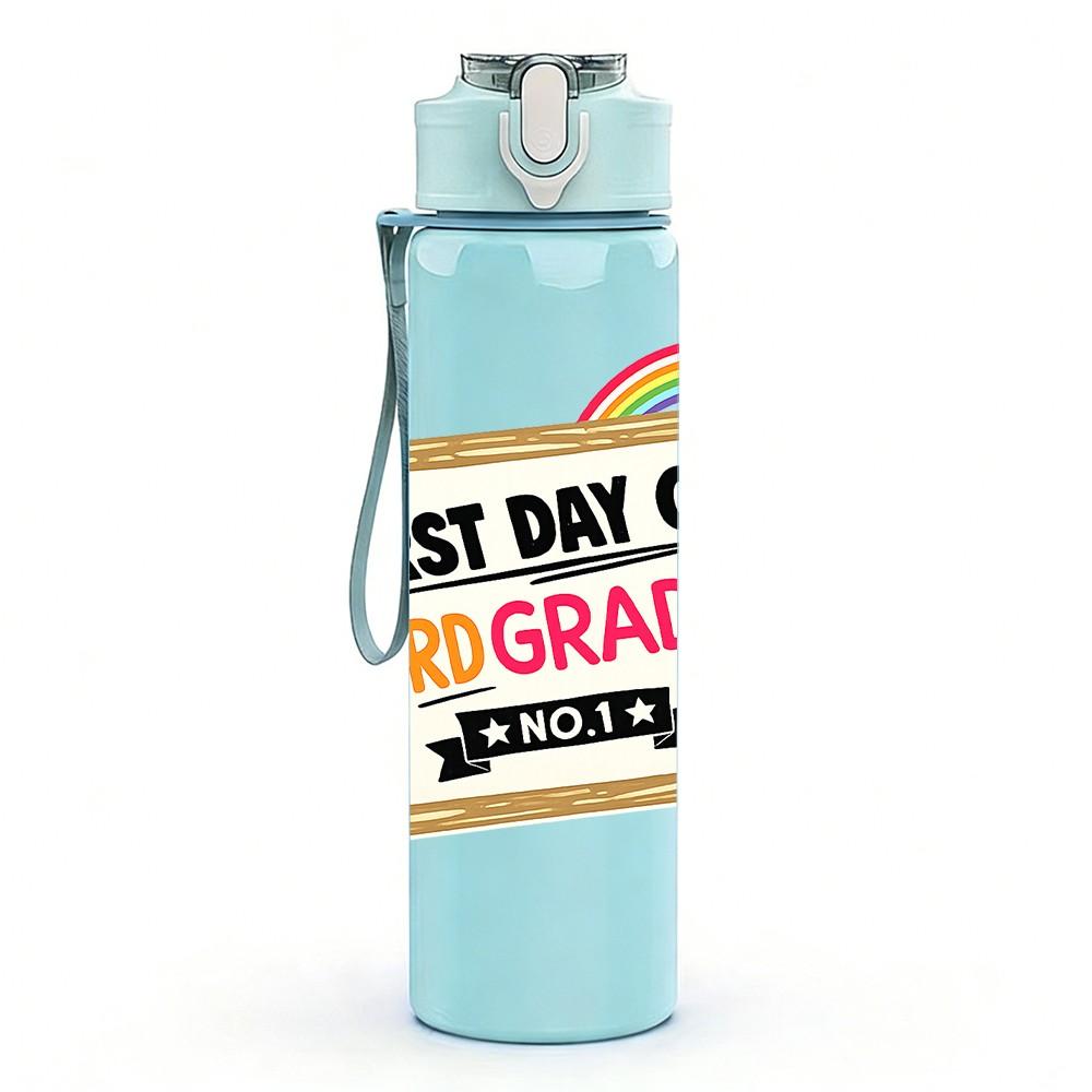 1PC First Day Third Grade Kids Art 750ml Color Plastic Sports Water Bottle Leakproof Flip Straw Lid Suitable for Sports Office Home Use