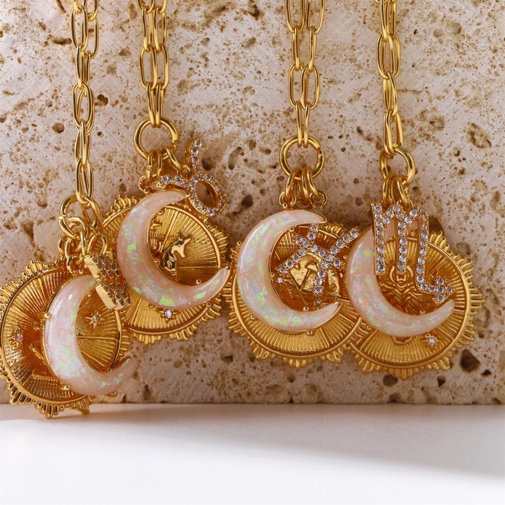 Crystal 12 Constellation Necklace Moon Sun Bohemian Golden Necklace Collarbone Chain Women  Girls