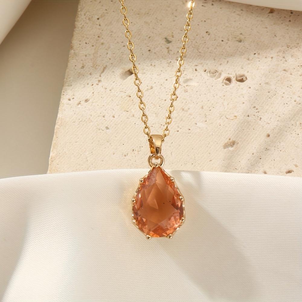 Fashion Drop Shape Zirconia Pendant Necklaces for Women Sparkling Golden Stainless Steel Necklace Jewelry