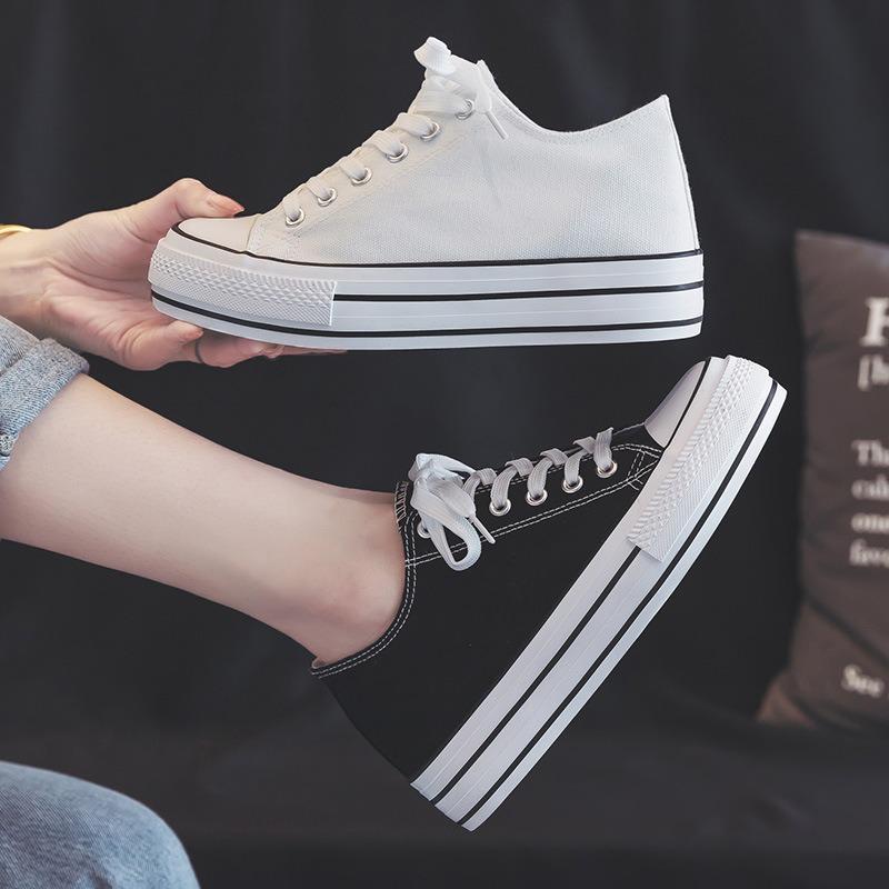 Spring new thick-soled inner height-increasing canvas shoes women's retro versatile classic little white shoes cloth shoes college style muffin shoes