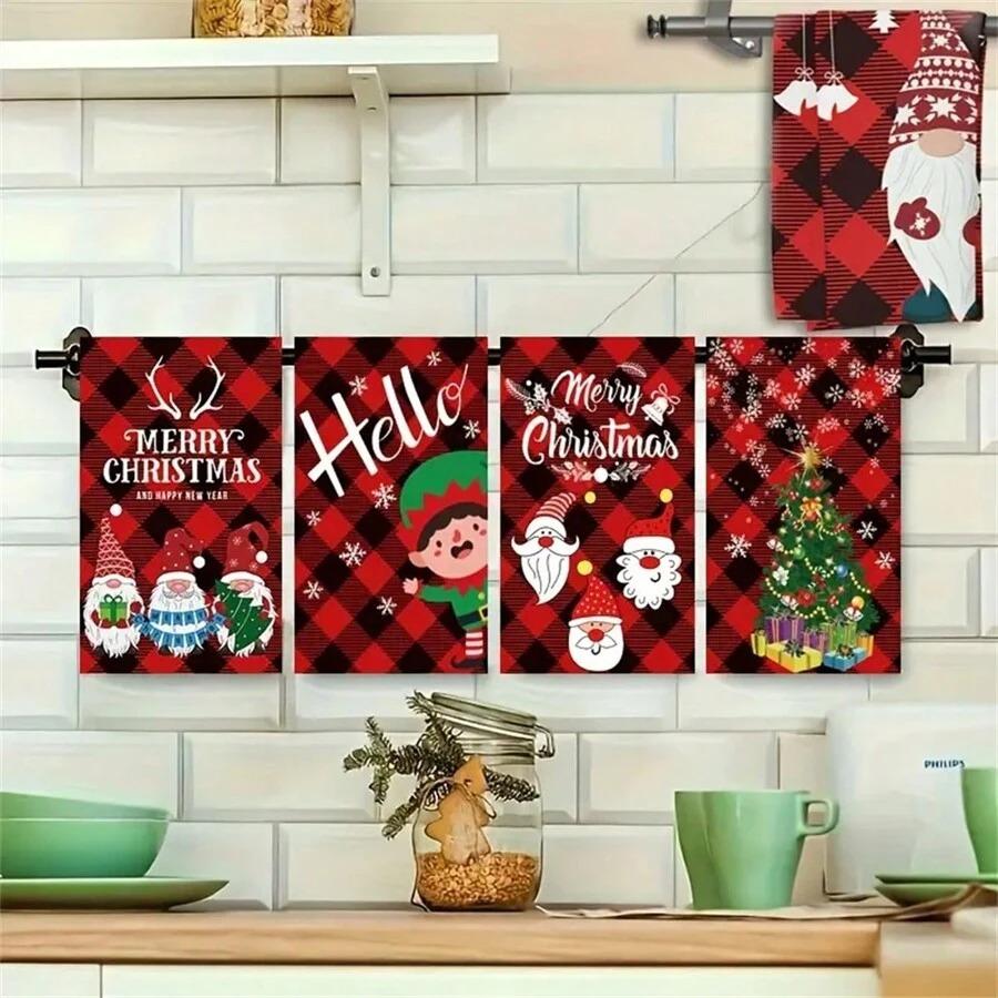 1pc/2pc/4pc/pack Christmas Scrub Sponge Creative Kitchen Dish Cloth Festive Cleaning Decor for Home & Table Kitchen Dish Towel Xmas Cleaning Supplies