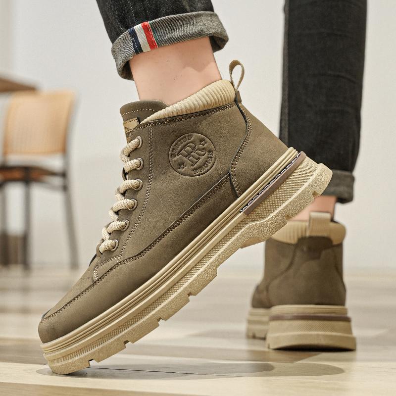 Men Retro Work Shoes Winter Thick Bottom High Top Non Slip Casual Boots Leather Boots Chelsea Desert Waterproof Boots Winter Boots Shoes for Men