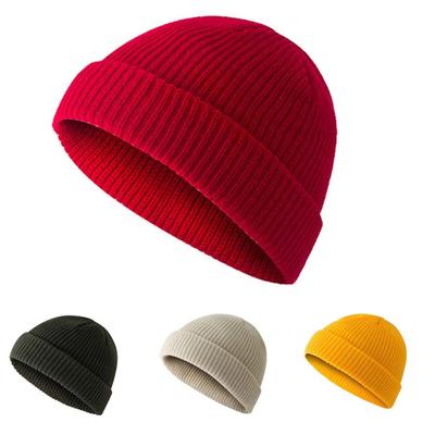 Unisex Solid Color Knitted Beanie Hat Warm Brimless Cuff Skullcap Sailor Cap