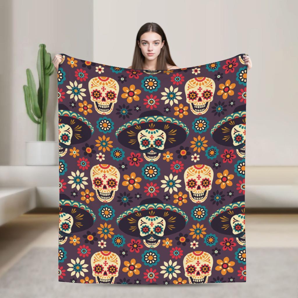 Floral Skull Vintage Blankets Day of the Dead Wool Awesome Soft Throw Blankets for Home All Season