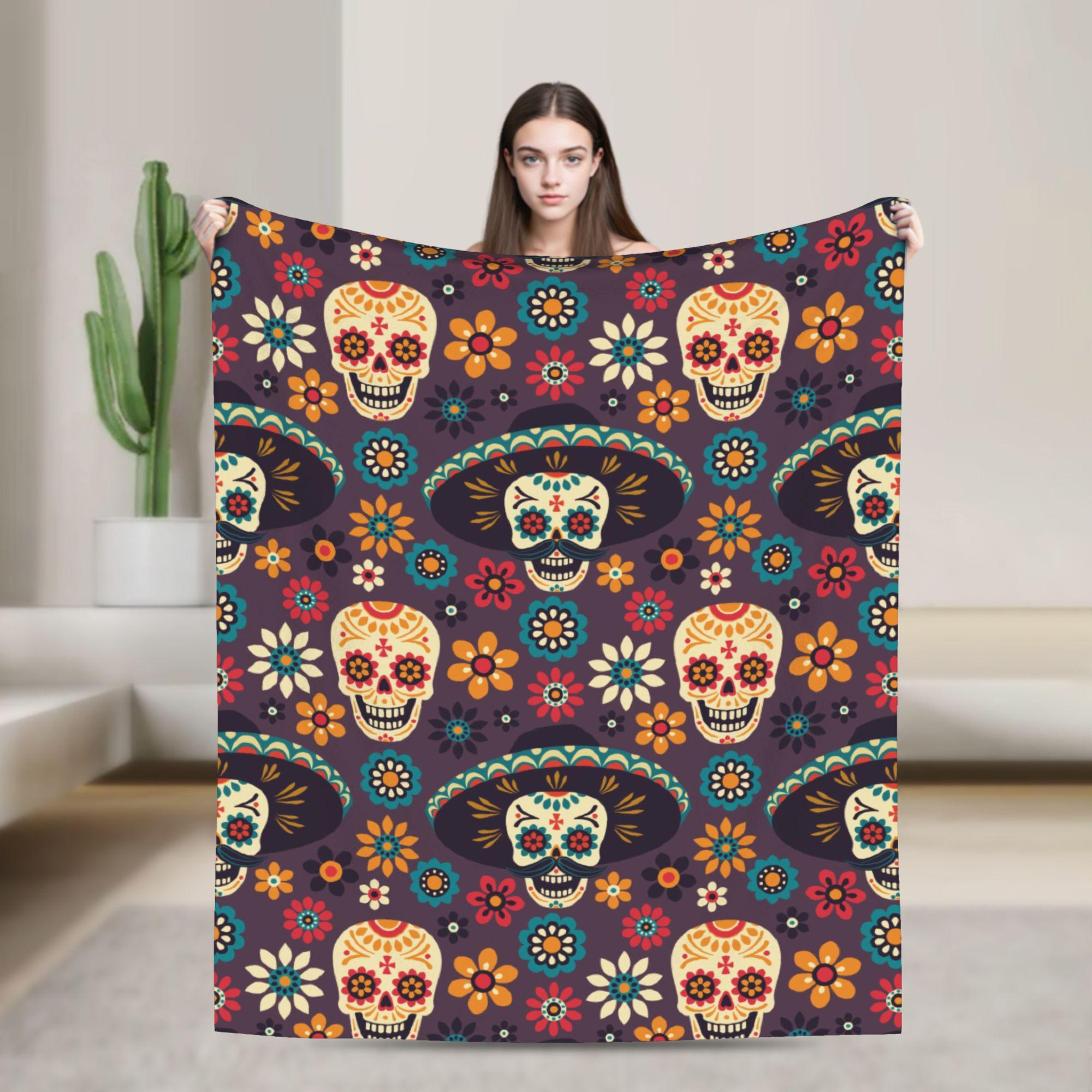

Sugar Skull Mexican Blankets Day of the Dead Horror Halloween Fleece Funny Breathable Throw Blanket for Coverlet All Season 100x150cm